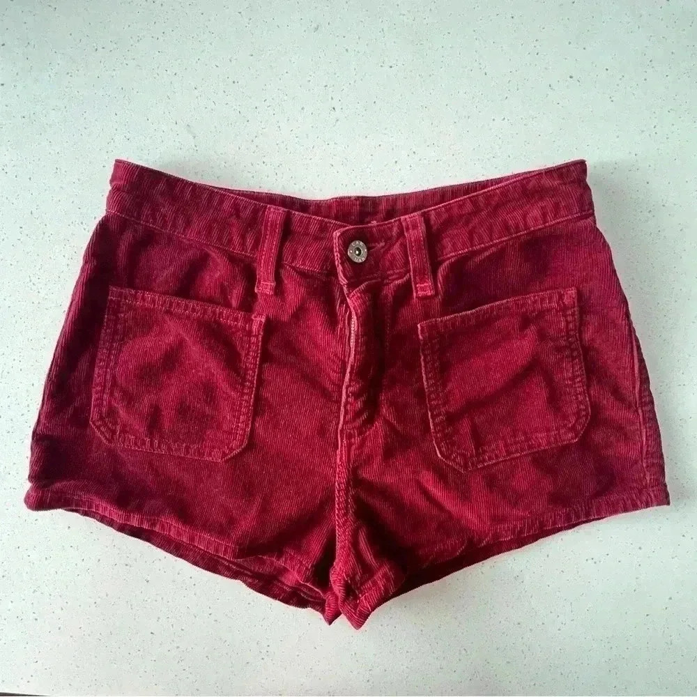 CARMAR Shorts | High-Waisted Corduroy – Maroon/Deep Red | Size 27